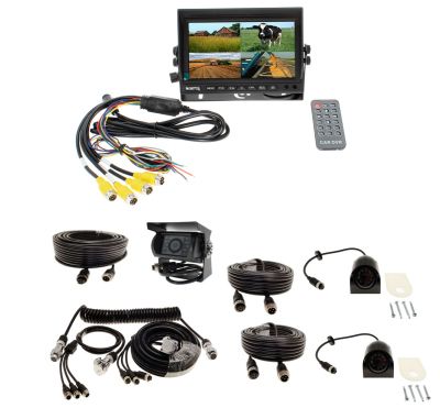 7" Quad Screen High Definition trailer camera kit with DVR - 1 AHD rear cam, 2 AHD side cams
