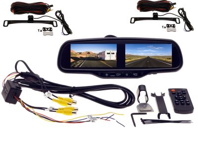 Two Mini Universal Cameras-Dual Mount, Aftermarket Video Mirror, Dual screen