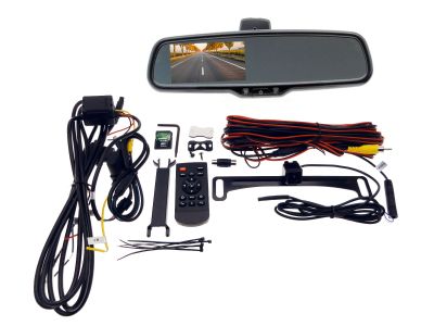 License plate mounted backup camera, Mirror with dash cam and DVR